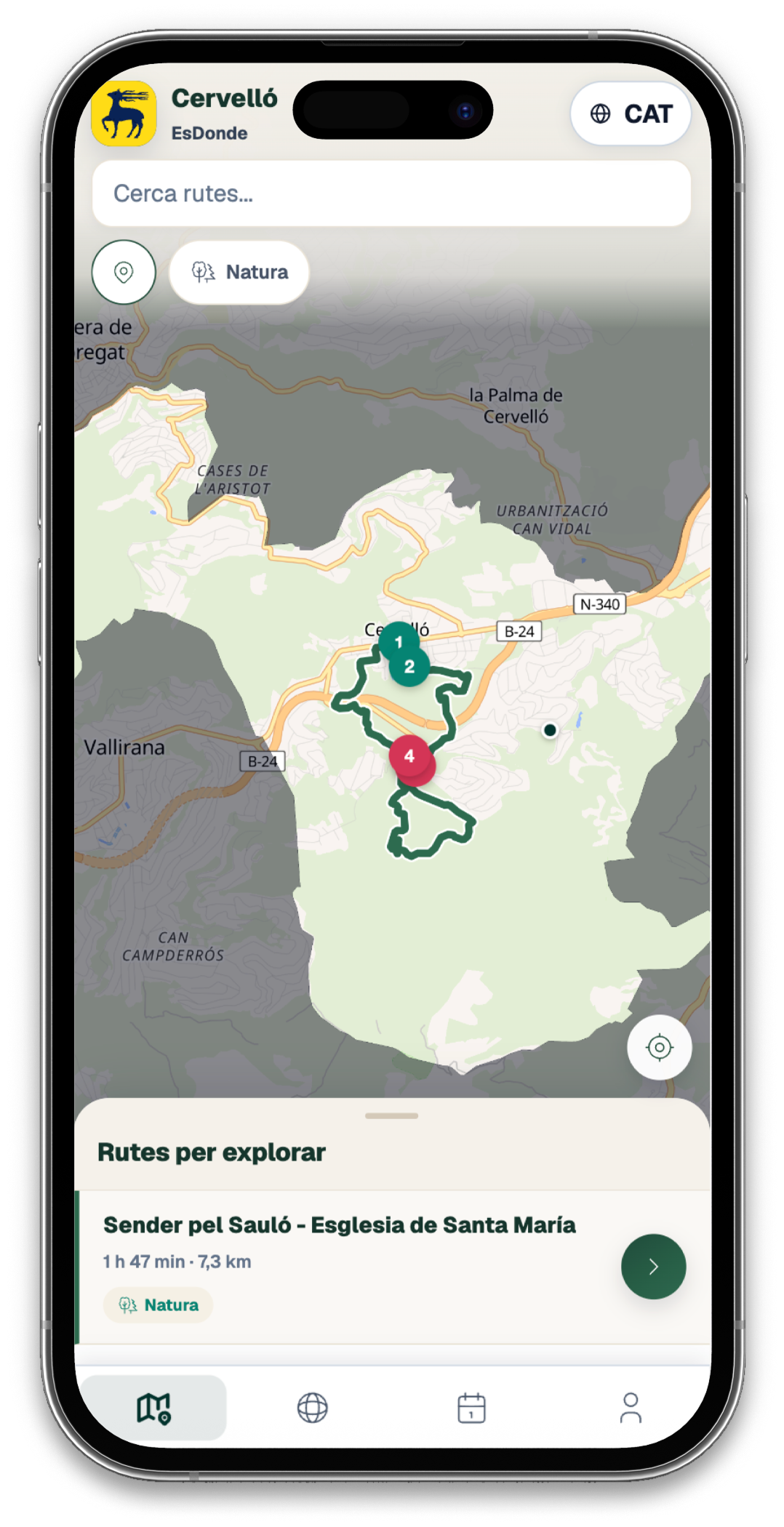 Detalle de ruta con paradas en el mapa de Esdonde